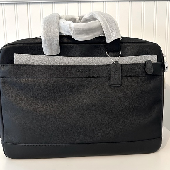 NWT Coach Hamilton Double Zipper Commuter Bag - Black Leather - Picture 1 of 8